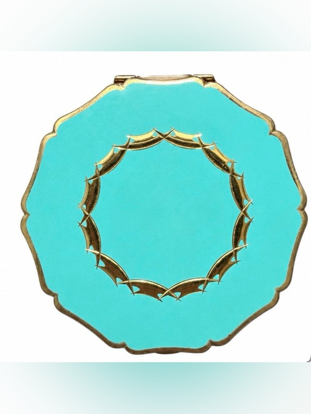 Vintage Stratton England Turquoise Enamel Compact with Gold Laurel Wreath